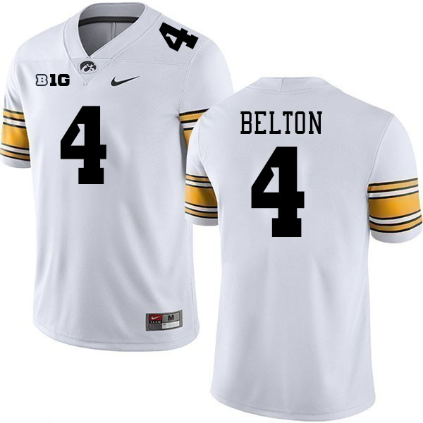 Iowa Hawkeyes #4 Dane Belton College Football Jerseys Stitched Sale-White
